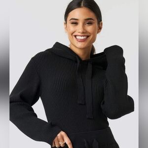 XLE Black Greg Ribbed Knitted Hoodie Sweater Sz XL